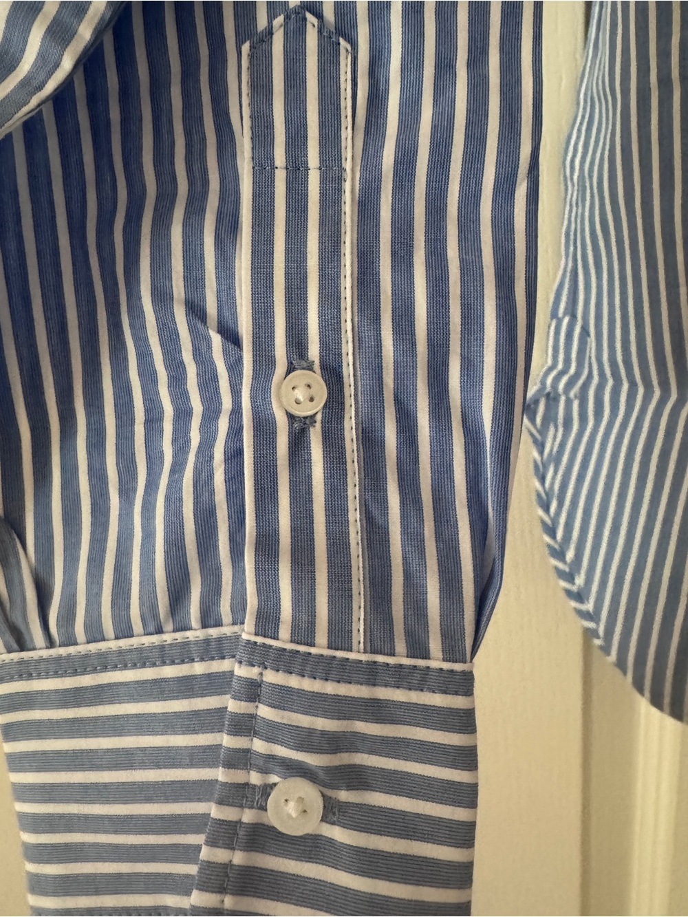 J. Crew Women’s Blue and White Stripe Button-Down Shirt. Lace detail on collar - Picture 5 of 5